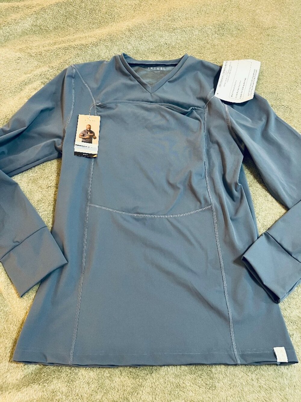 Lalabu Dad Shirt Babywearing Long Sleeve V-Neck Blue NWT Size Large